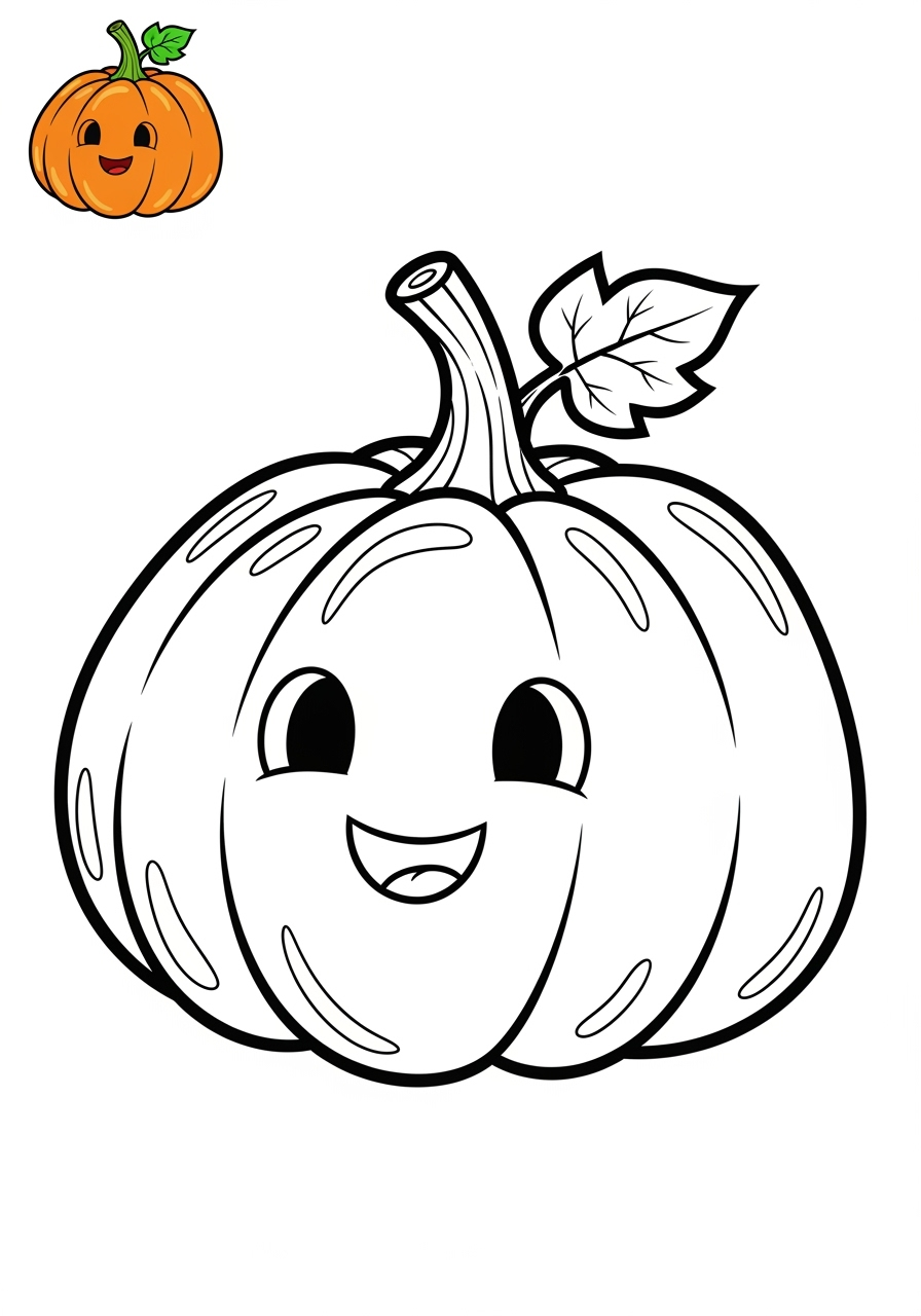 easy food and treats Vegetables pumpkin kids coloring page 1
