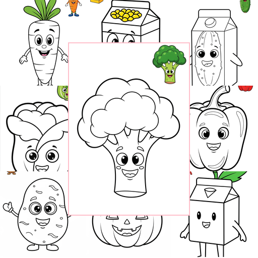 Easy Food and Treats Vegetables Coloring Sheets Collections Thumbnail
