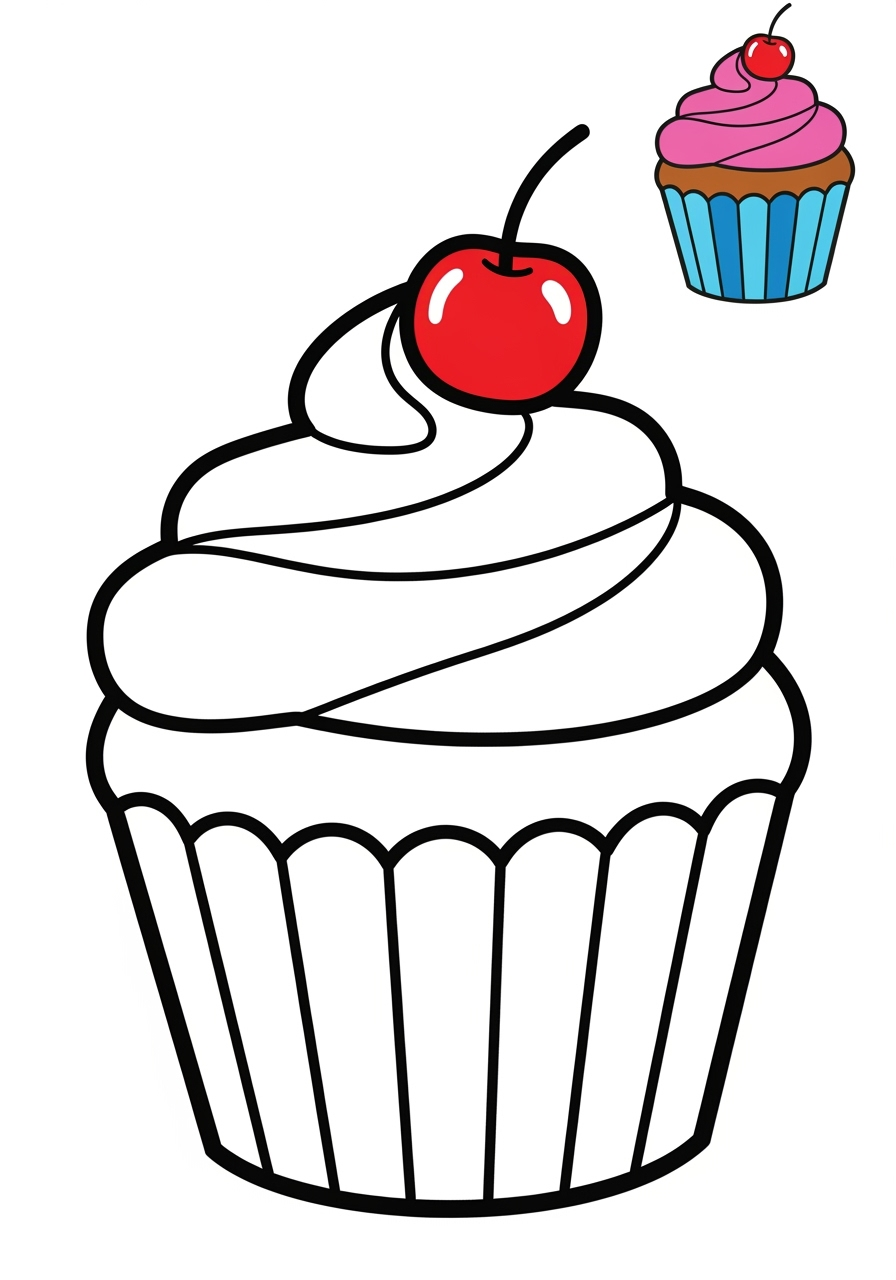 easy food and treats Desserts cupcake kids coloring page 0