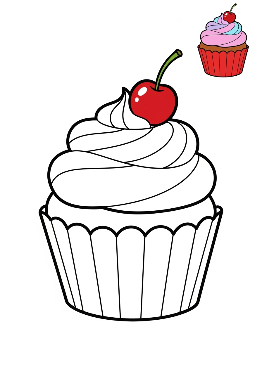 easy food and treats Desserts cupcake kids coloring page 1