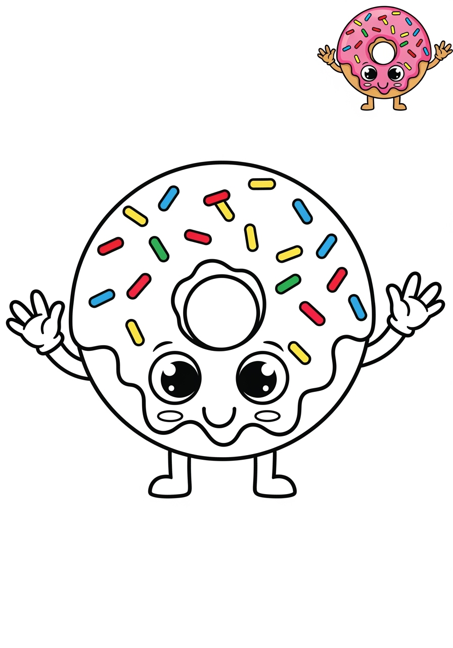 easy food and treats Desserts donut kids coloring page 1