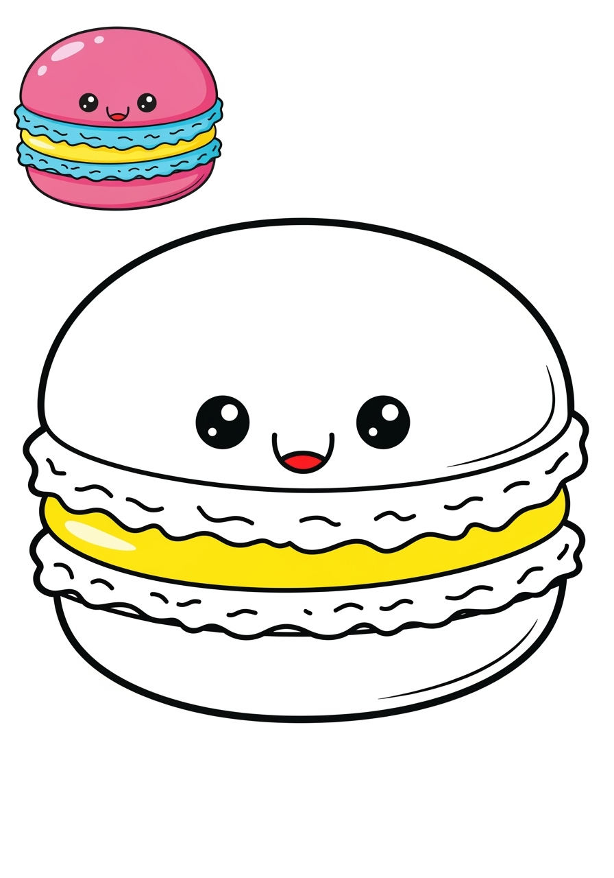 easy food and treats Desserts macaron kids coloring page 1