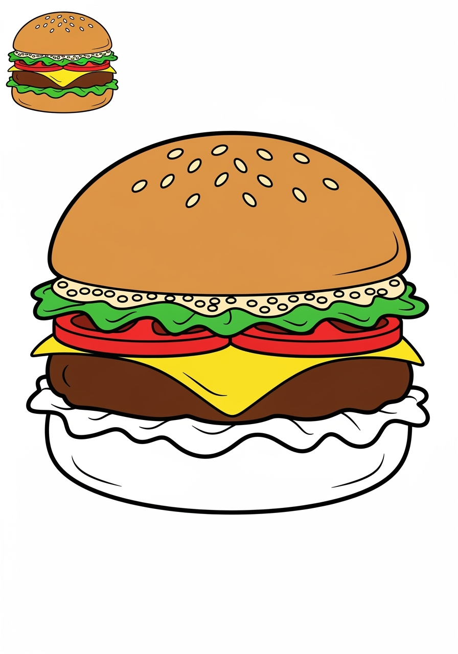 easy food and treats Snacks & Meals burger kids coloring page 0