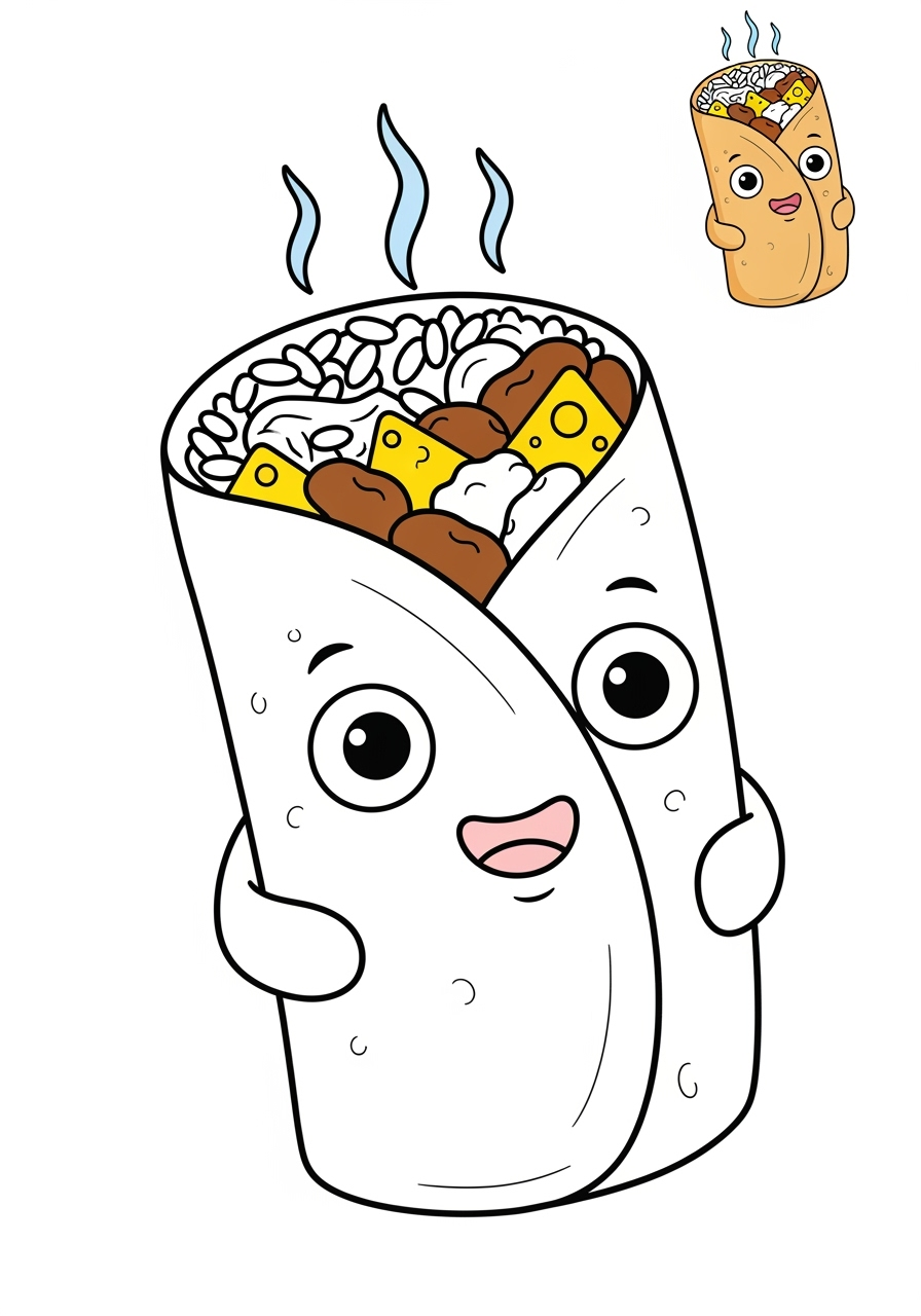 easy food and treats Snacks & Meals burrito kids coloring page 0