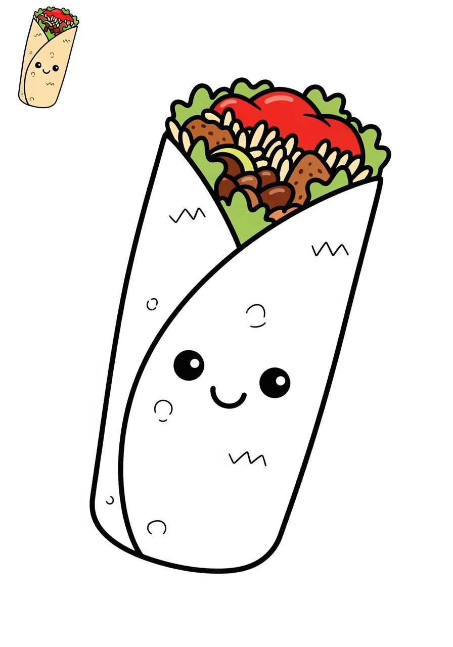 easy food and treats Snacks & Meals burrito kids coloring page 1