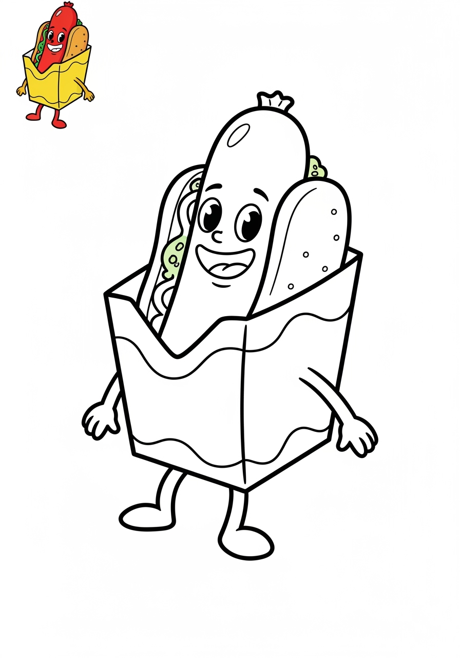 easy food and treats Snacks & Meals hotdog kids coloring page 0
