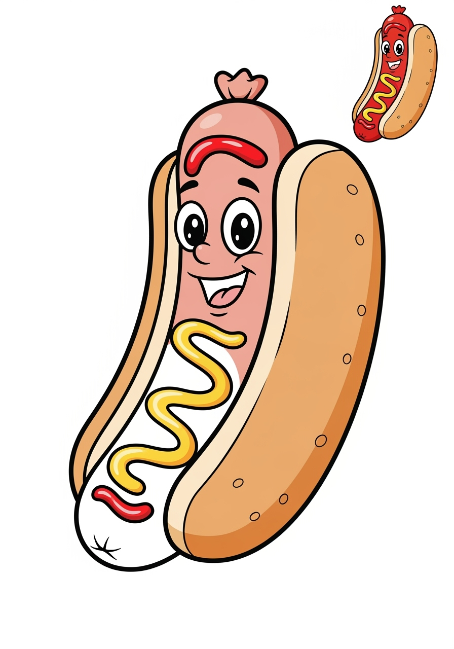 easy food and treats Snacks & Meals hotdog kids coloring page 1