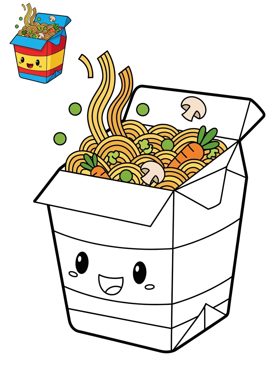 easy food and treats Snacks & Meals noodles kids coloring page 1