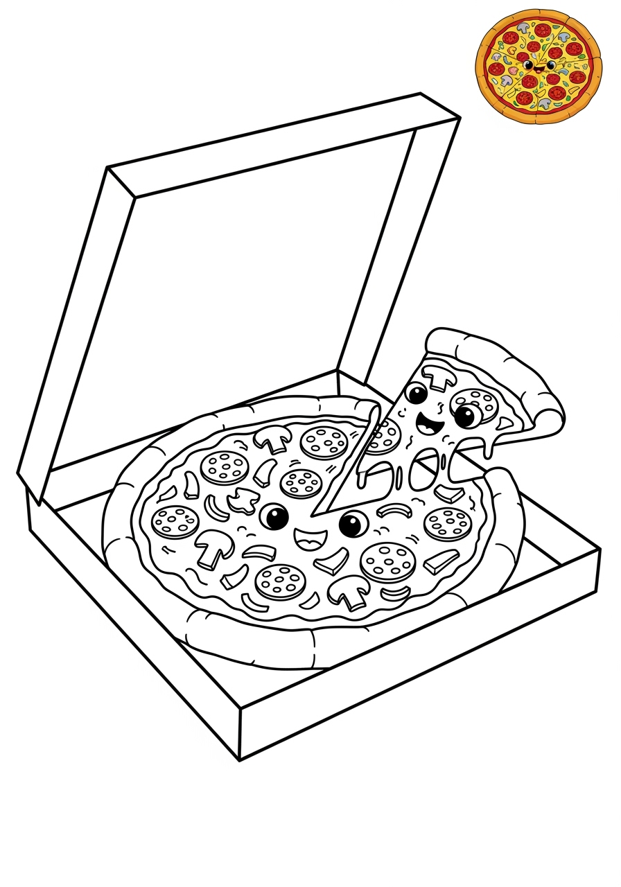 easy food and treats Snacks & Meals pizza kids coloring page 1