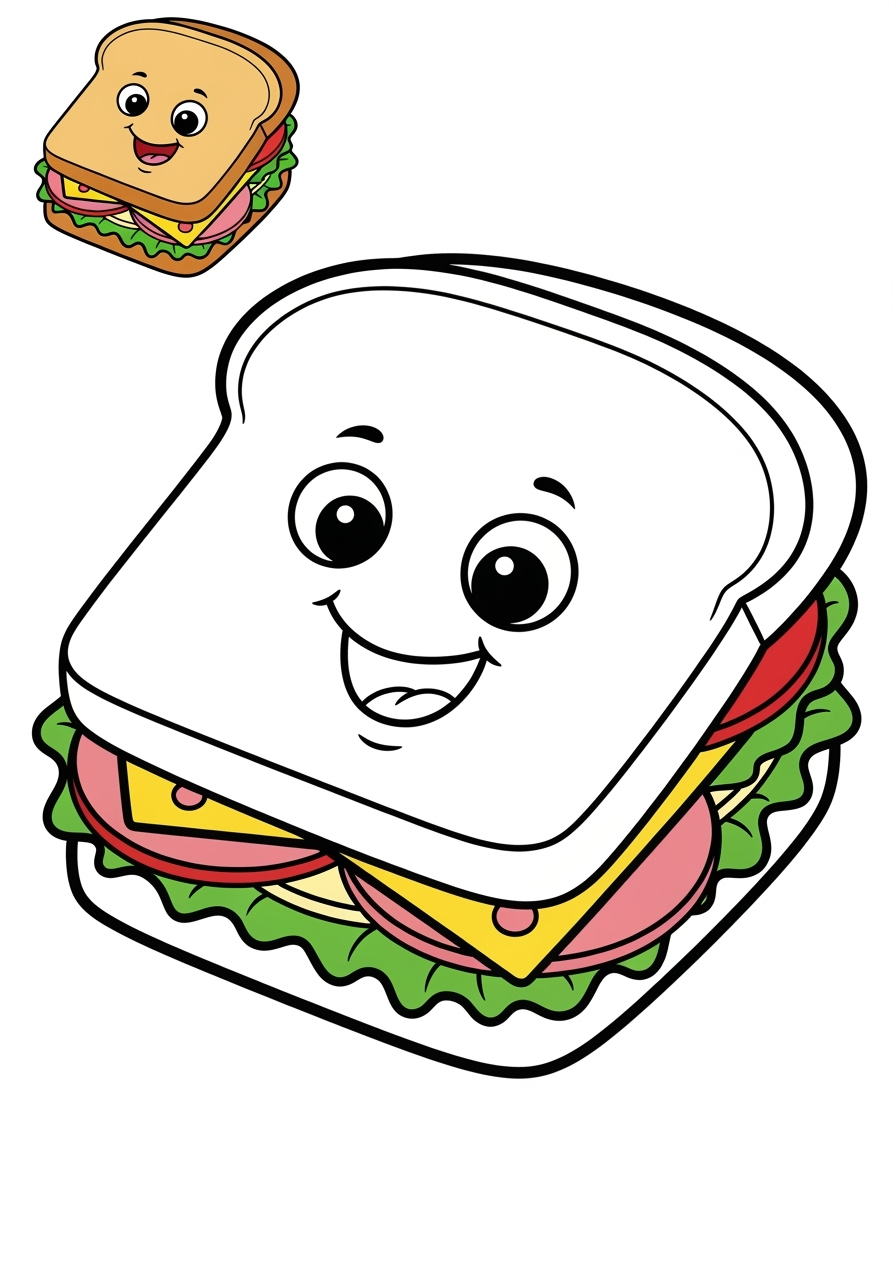 easy food and treats Snacks & Meals sandwich kids coloring page 0