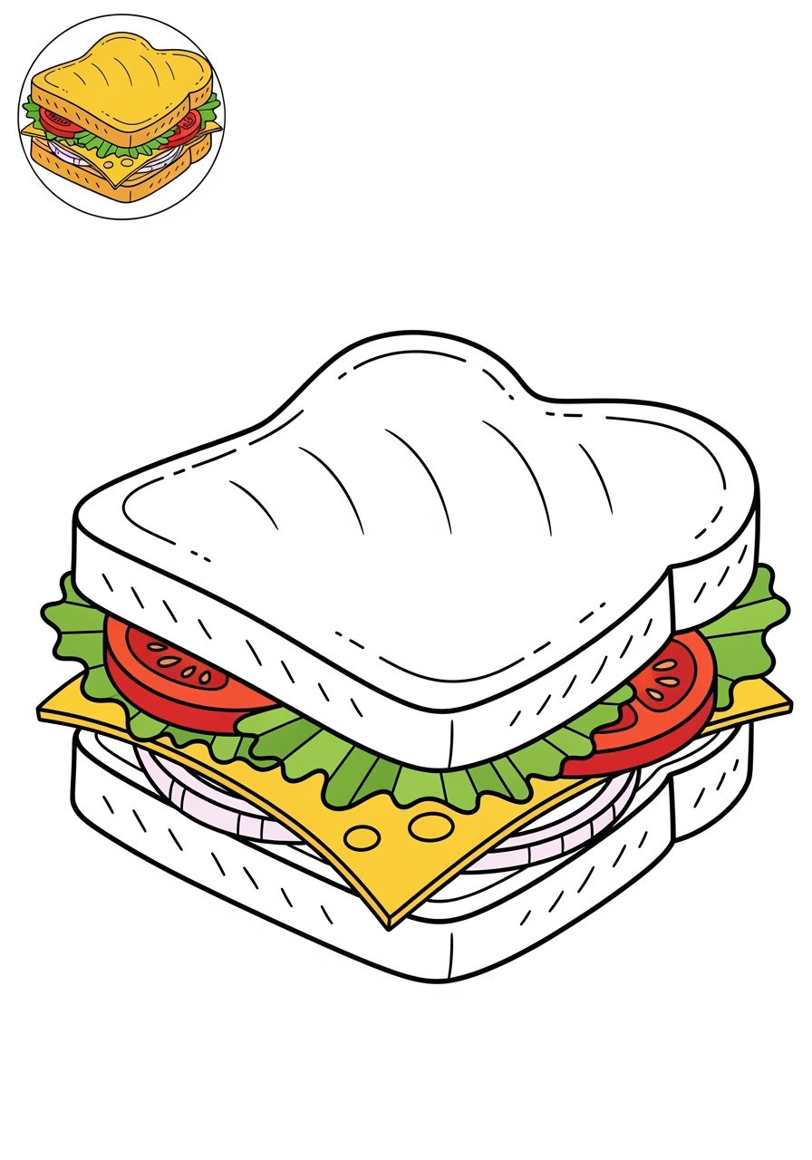 easy food and treats Snacks & Meals sandwich kids coloring page 1