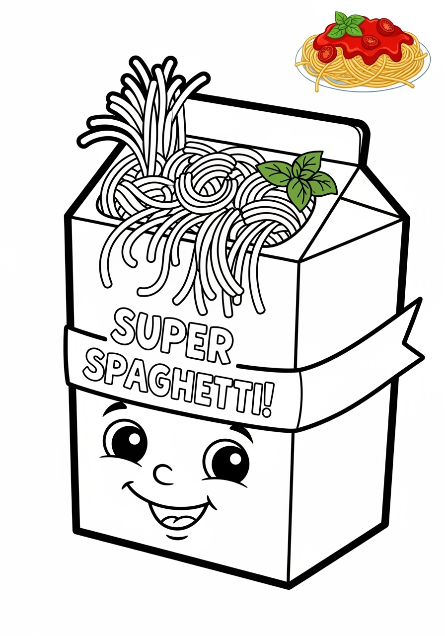 easy food and treats Snacks & Meals spaghetti kids coloring page 1