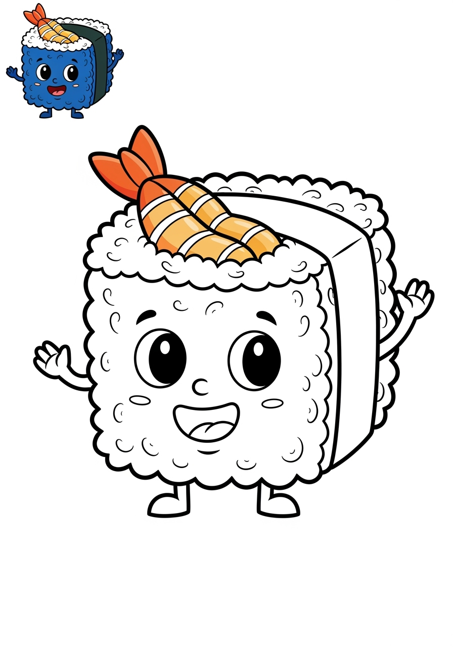 easy food and treats Snacks & Meals sushi kids coloring page 0
