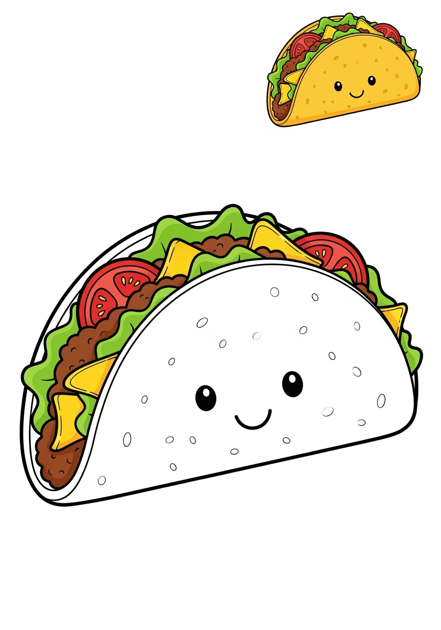 easy food and treats Snacks & Meals taco kids coloring page 0