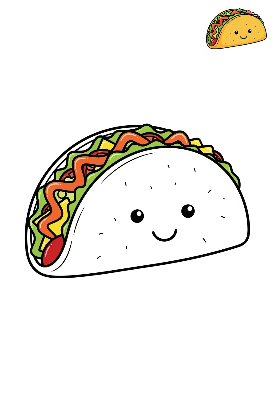 easy food and treats Snacks & Meals taco kids coloring page 1