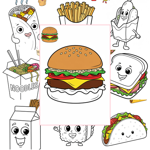 Easy Food and Treats Snacks & Meals Coloring Sheets Collections Thumbnail