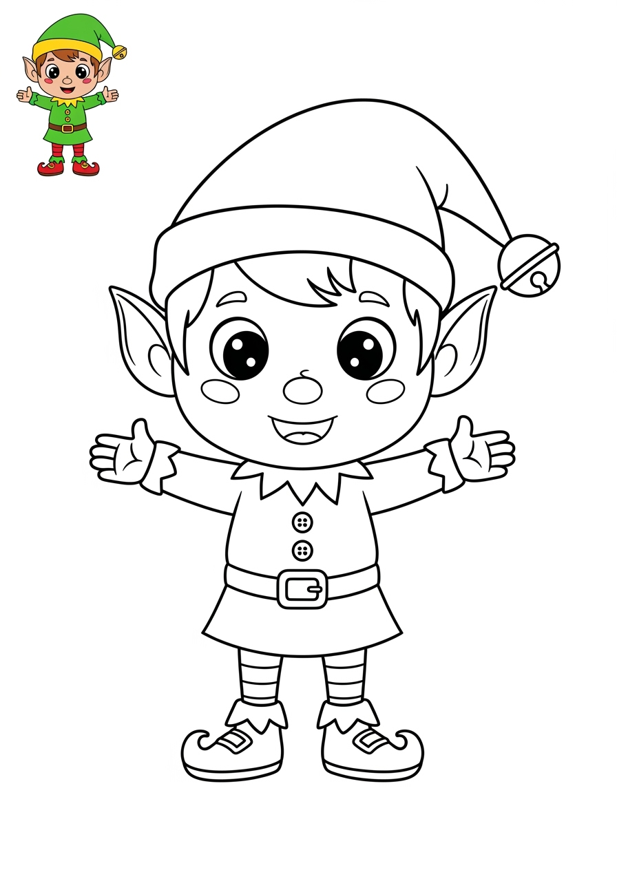 easy holidays and celebrations Christmas elf kids coloring page 0