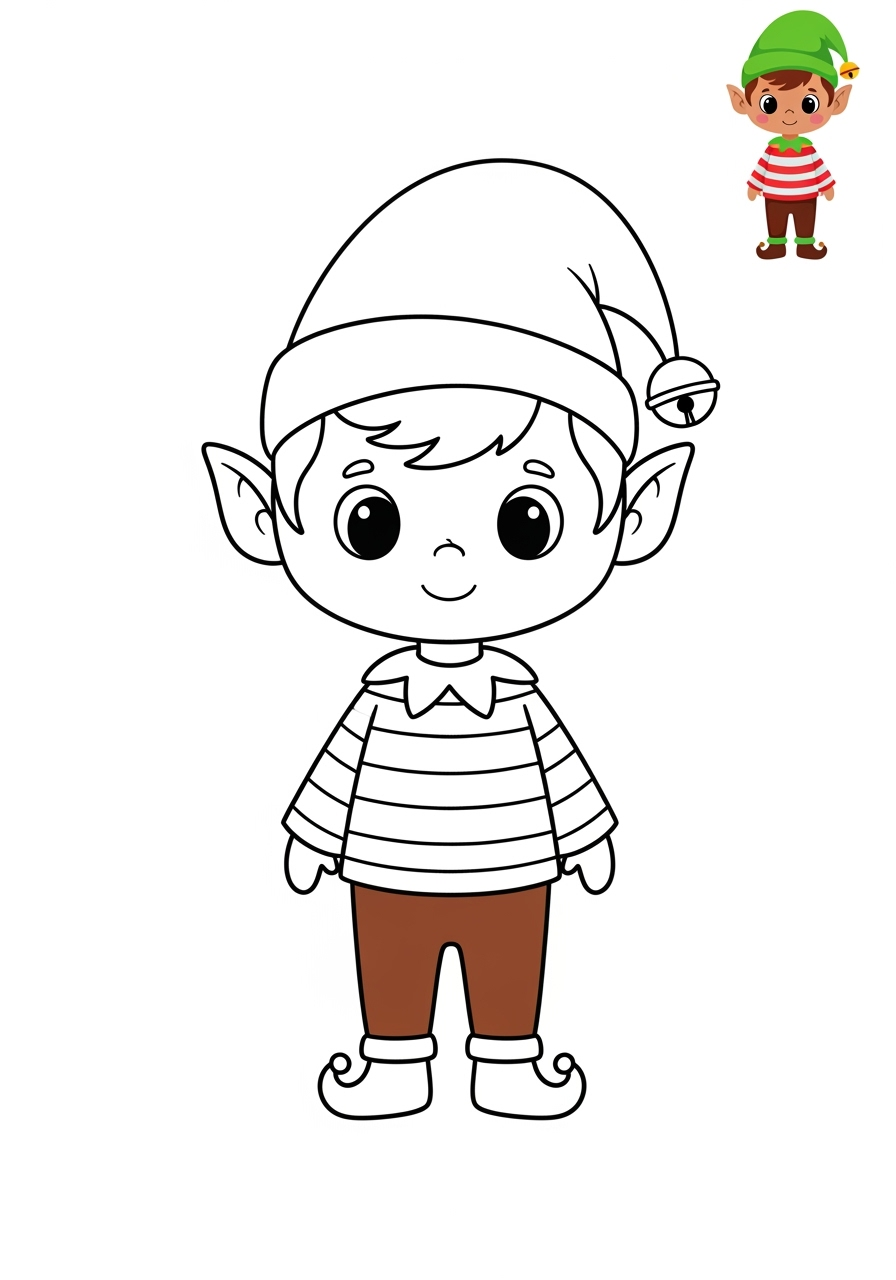 easy holidays and celebrations Christmas elf kids coloring page 1