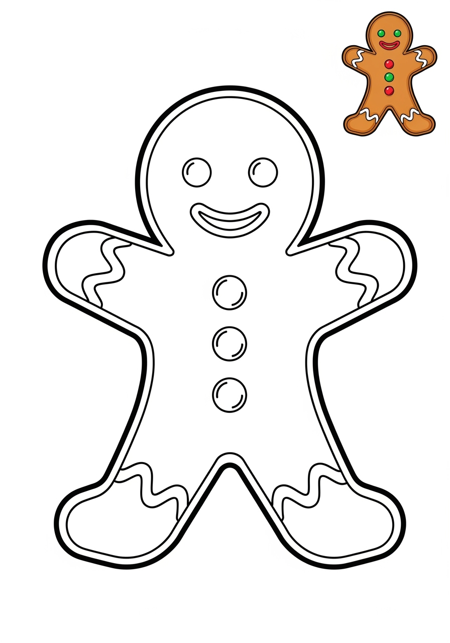 easy holidays and celebrations Christmas gingerbread man kids coloring page 0
