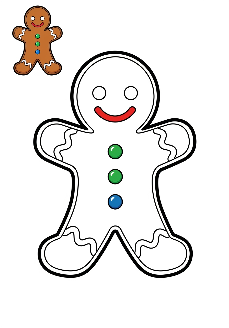 easy holidays and celebrations Christmas gingerbread man kids coloring page 1