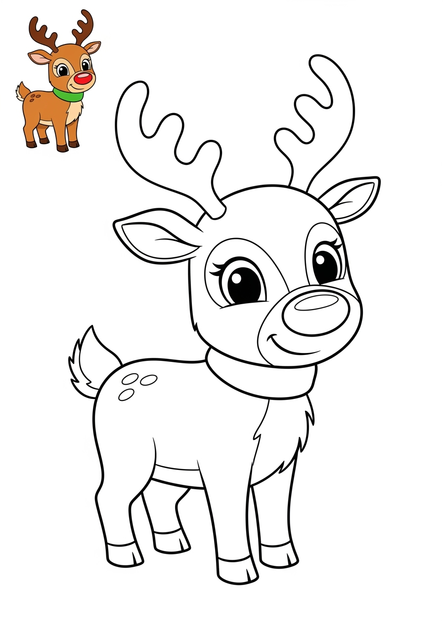easy holidays and celebrations Christmas reindeer kids coloring page 0