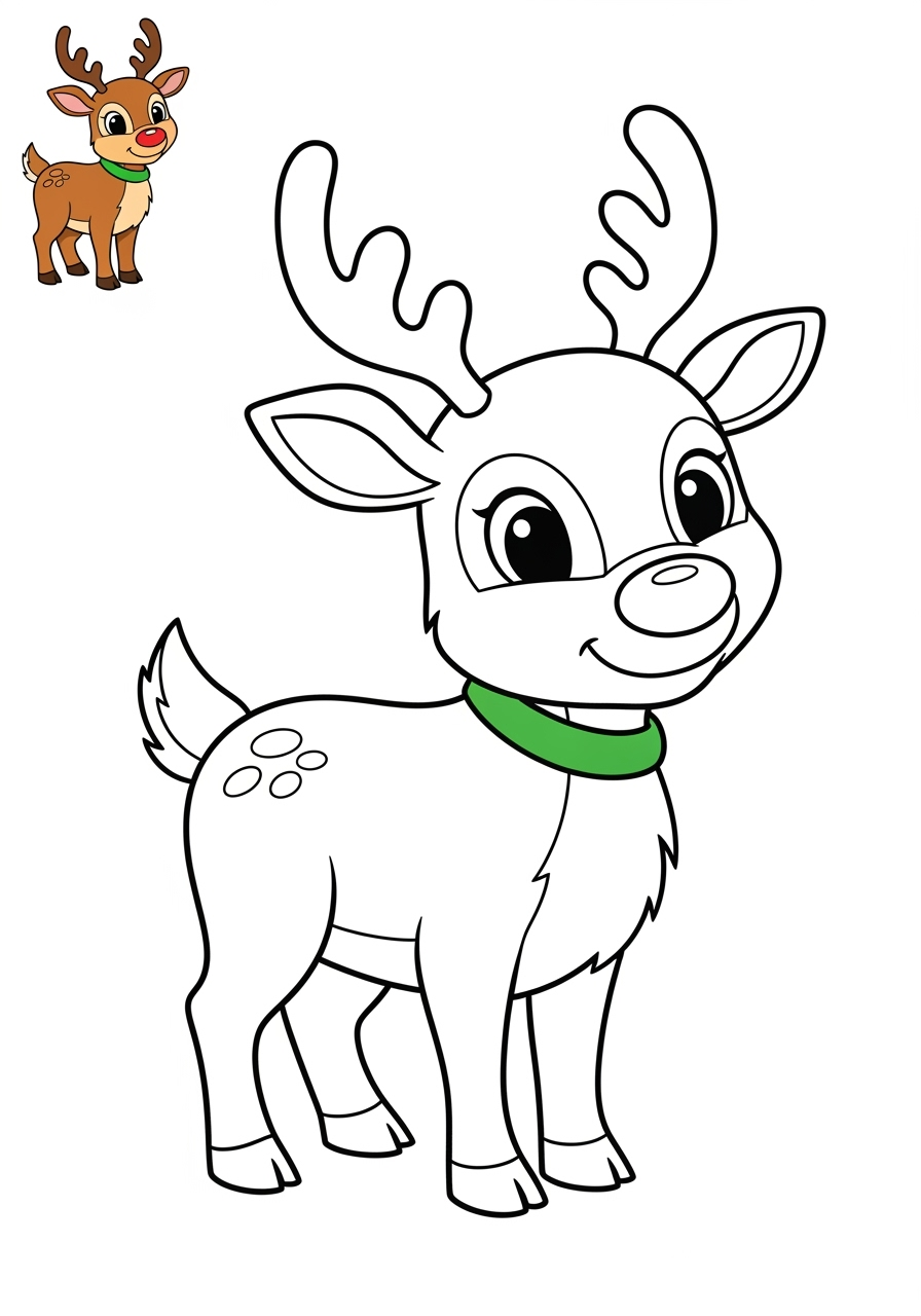 easy holidays and celebrations Christmas reindeer kids coloring page 1