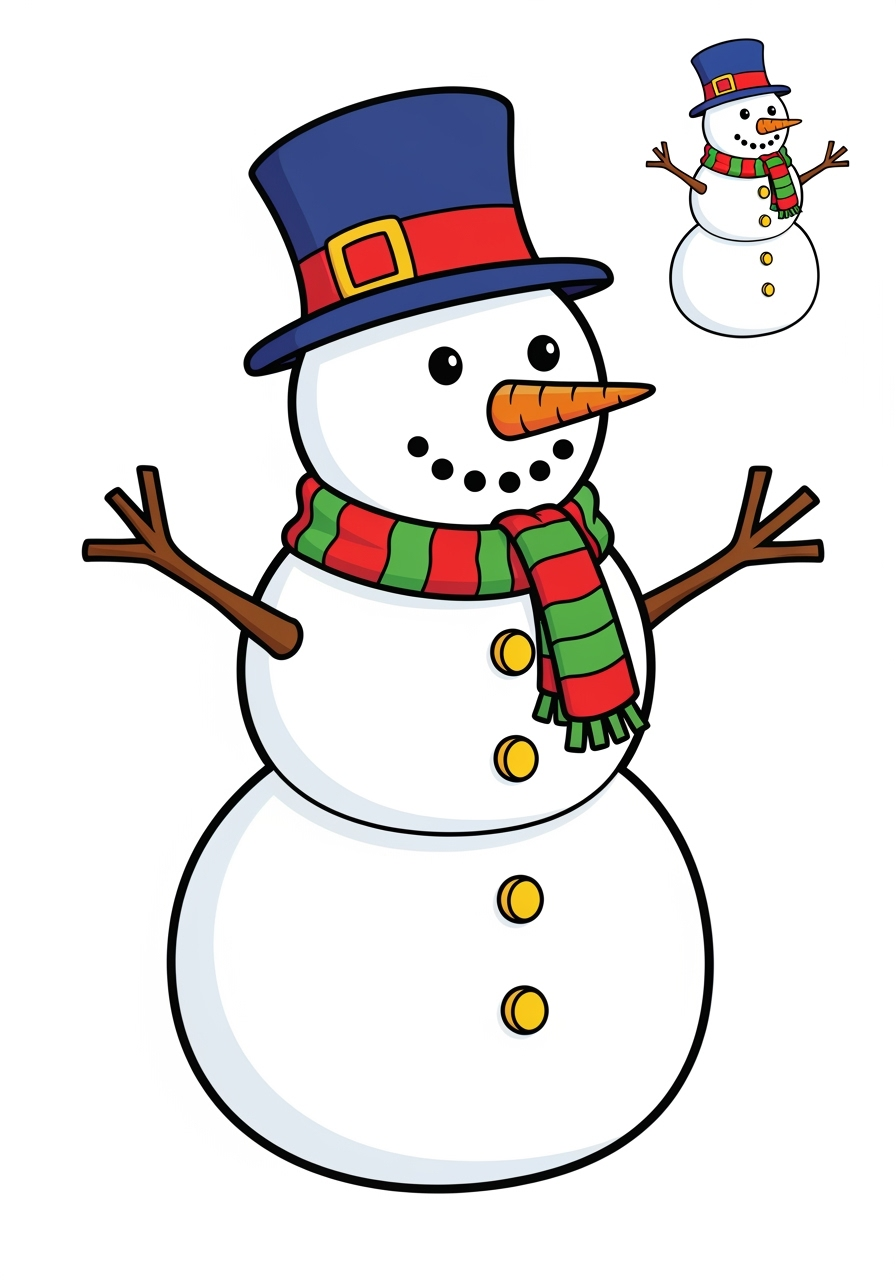 easy holidays and celebrations Christmas snowman kids coloring page 0