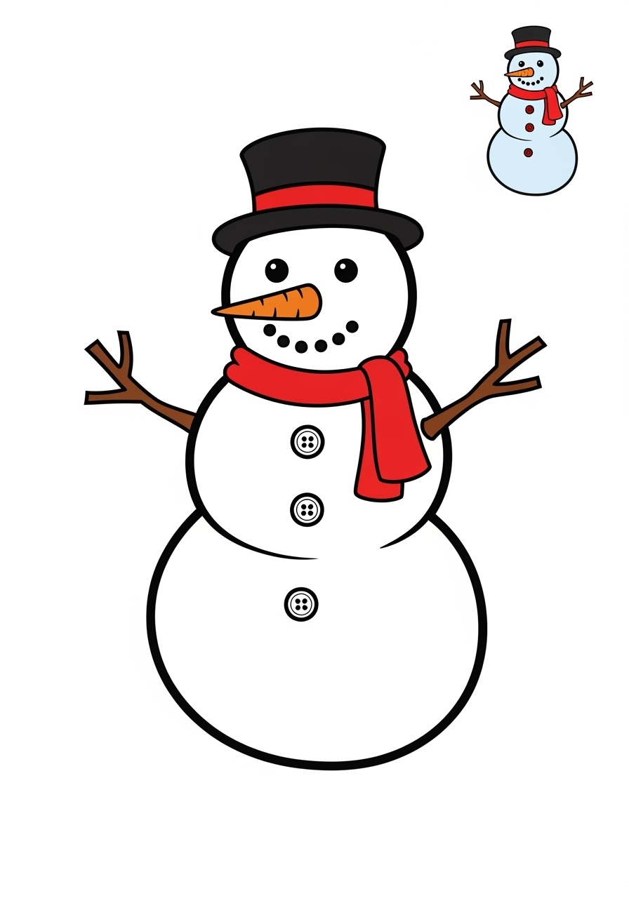 easy holidays and celebrations Christmas snowman kids coloring page 1