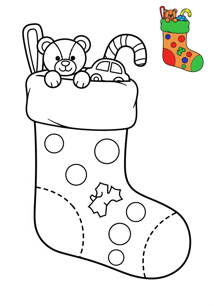 easy holidays and celebrations Christmas stocking kids coloring page 1