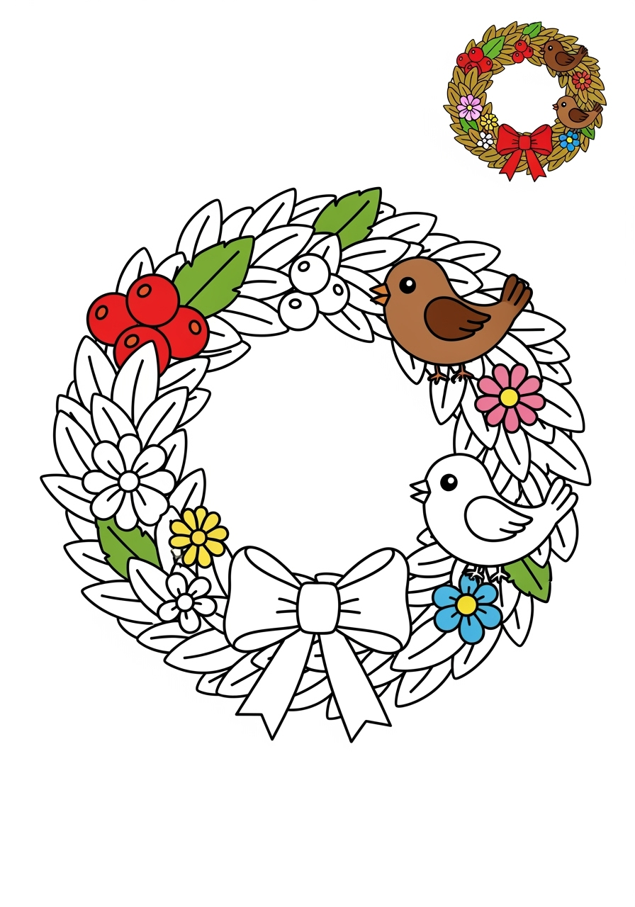 easy holidays and celebrations Christmas wreath kids coloring page 0