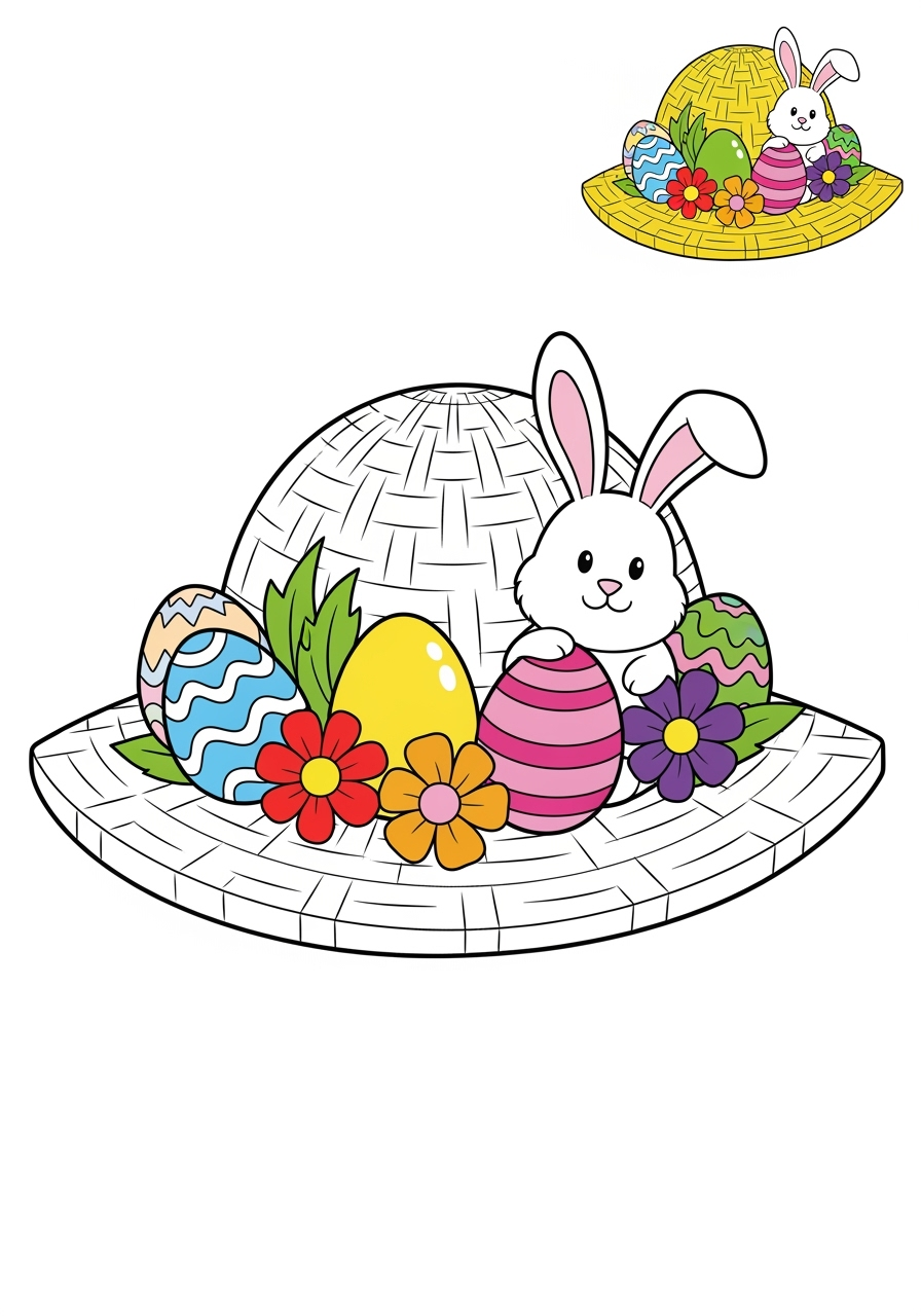 easy holidays and celebrations Easter easter bonnet kids coloring page 0