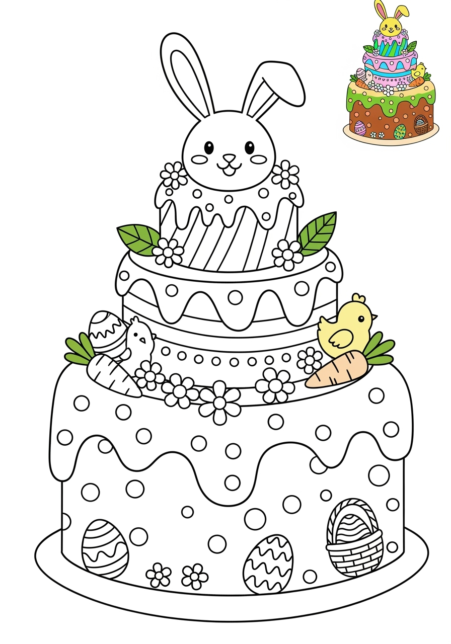easy holidays and celebrations Easter easter cake kids coloring page 1