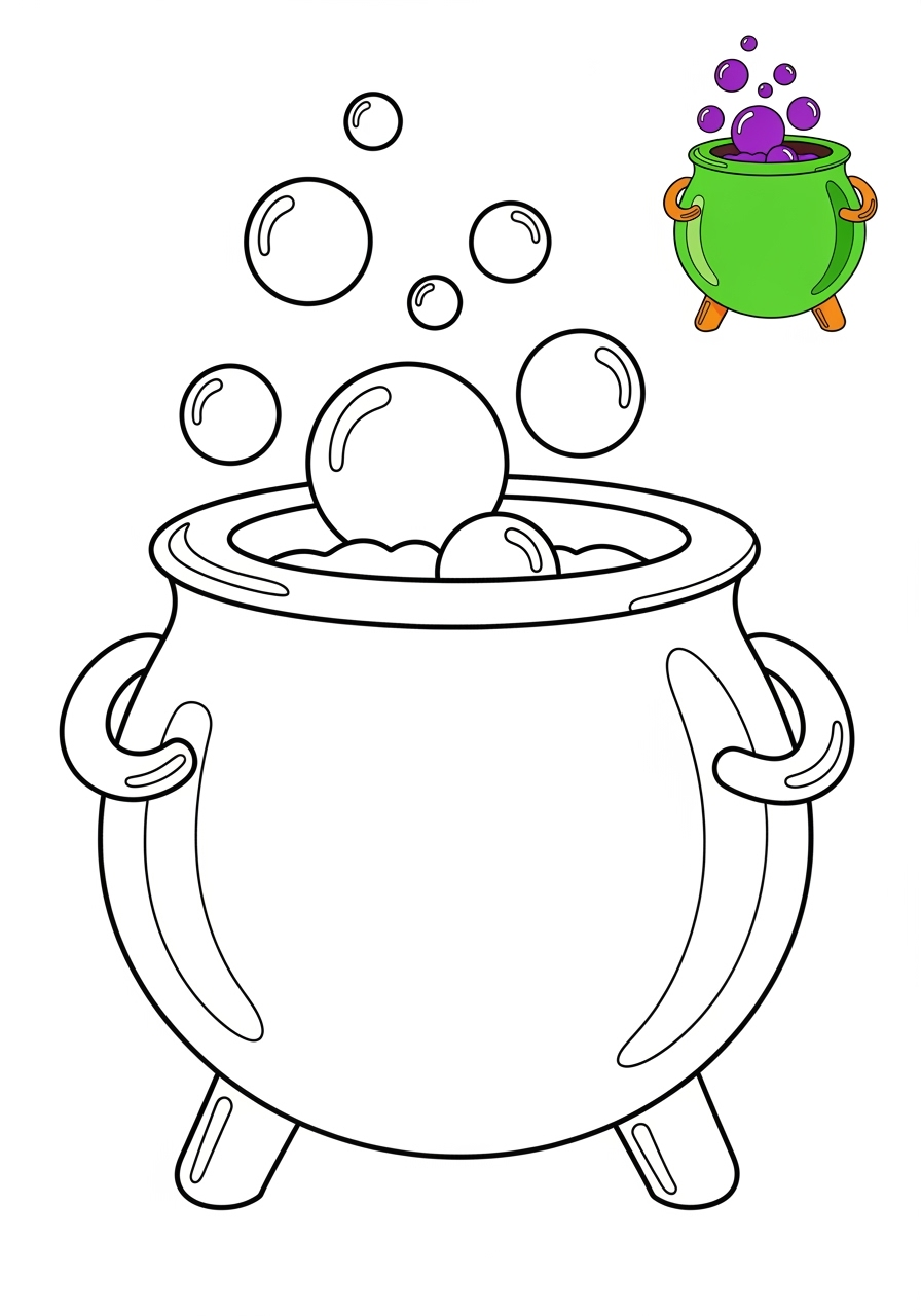 easy holidays and celebrations Halloween cauldron kids coloring page 0