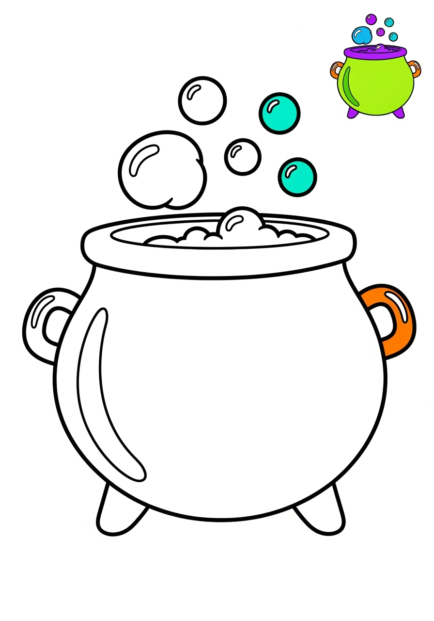 easy holidays and celebrations Halloween cauldron kids coloring page 1