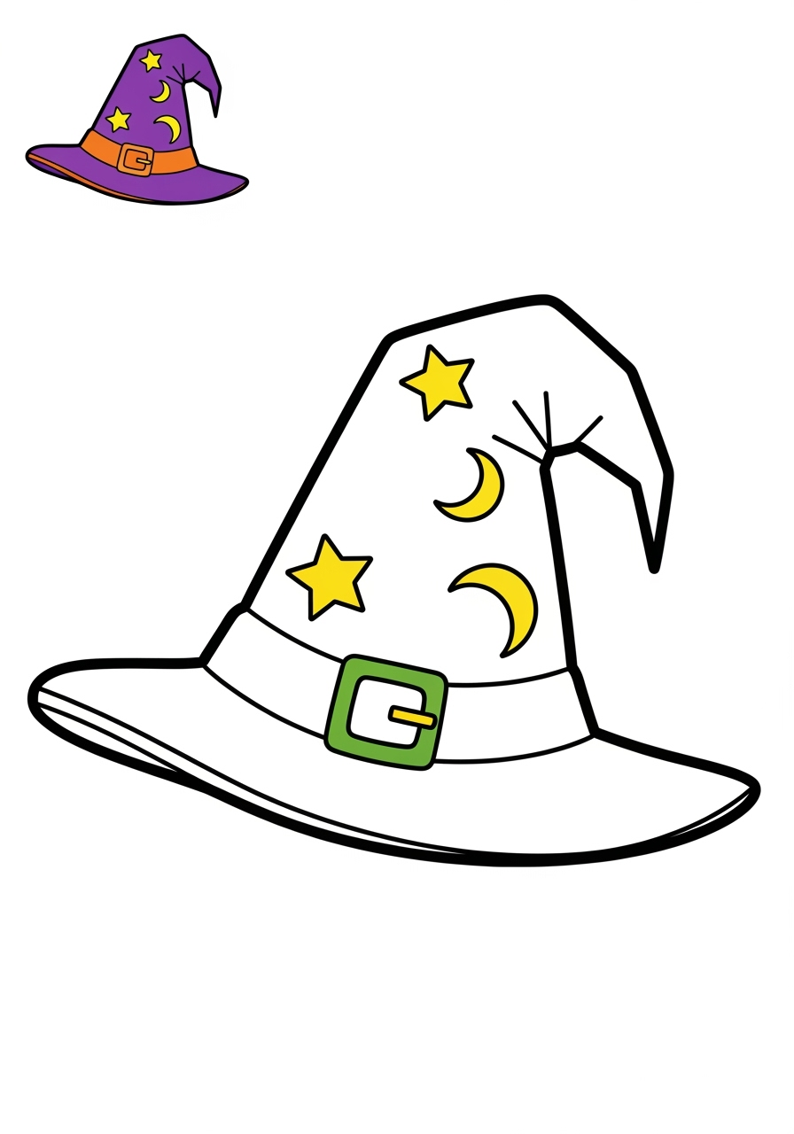 easy holidays and celebrations Halloween witch hat kids coloring page 1
