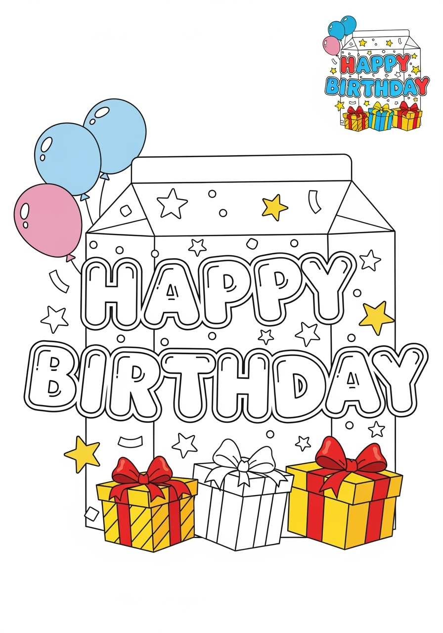 easy holidays and celebrations Birthday & Others banner kids coloring page 0