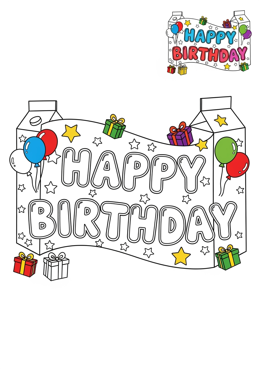 easy holidays and celebrations Birthday & Others banner kids coloring page 1