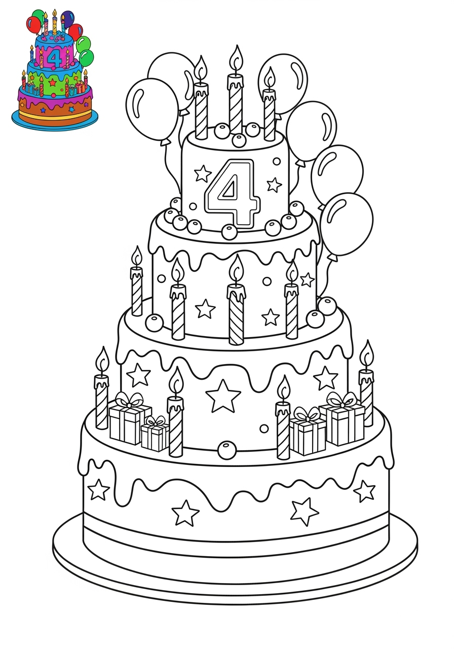 easy holidays and celebrations Birthday & Others birthday cake kids coloring page 0