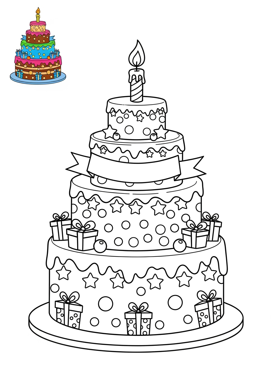 easy holidays and celebrations Birthday & Others birthday cake kids coloring page 1
