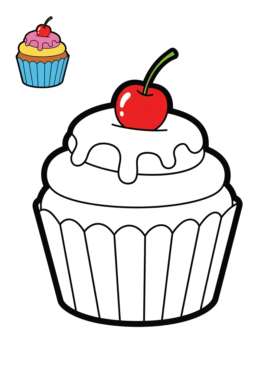 easy holidays and celebrations Birthday & Others cupcake kids coloring page 0