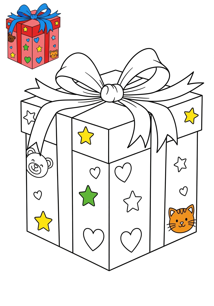 easy holidays and celebrations Birthday & Others gift box kids coloring page 0