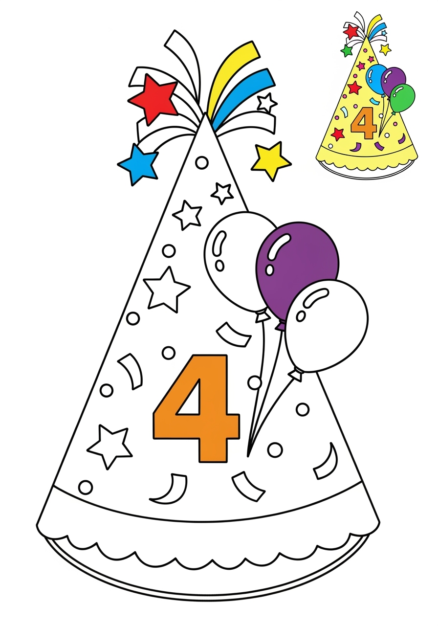easy holidays and celebrations Birthday & Others party hat kids coloring page 0