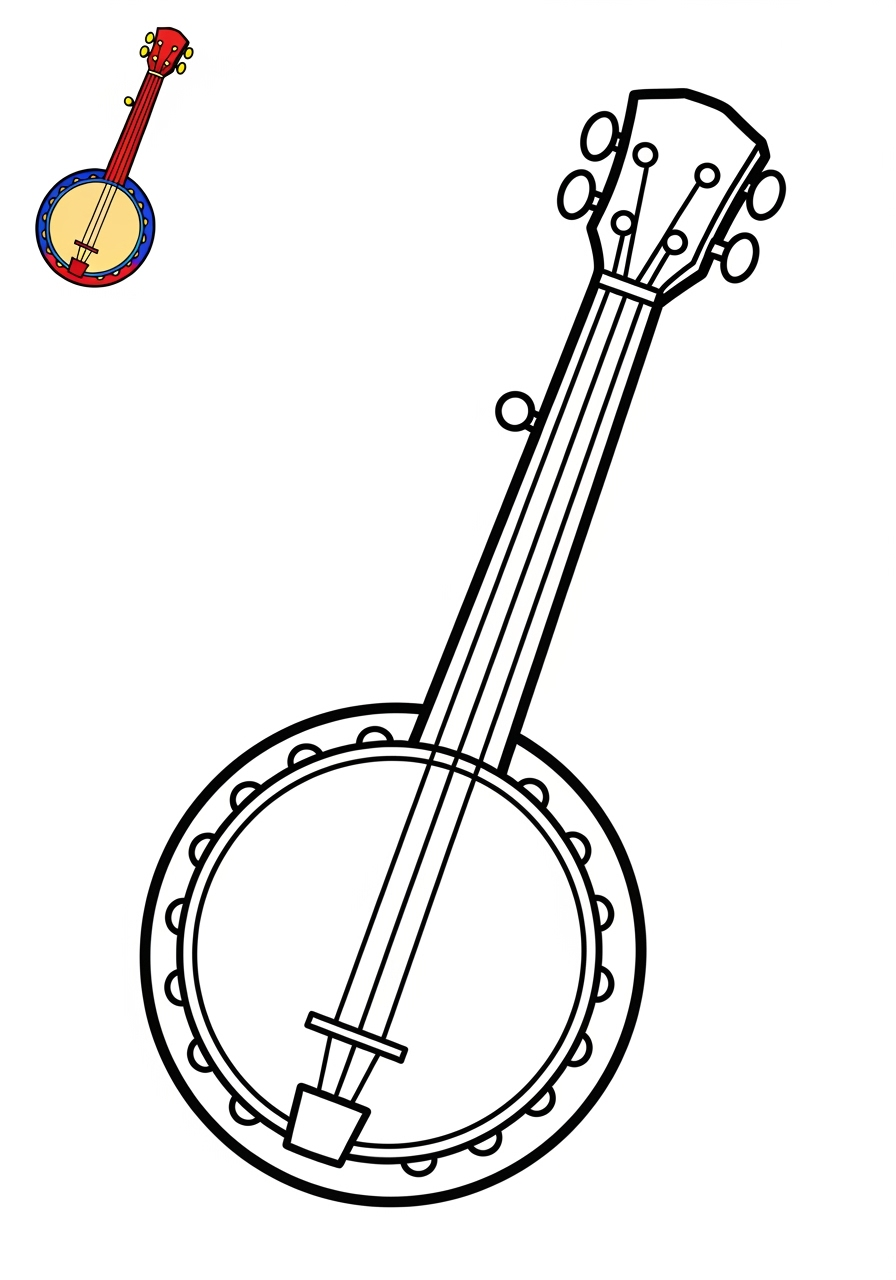 easy musical instruments Strings banjo kids coloring page 1