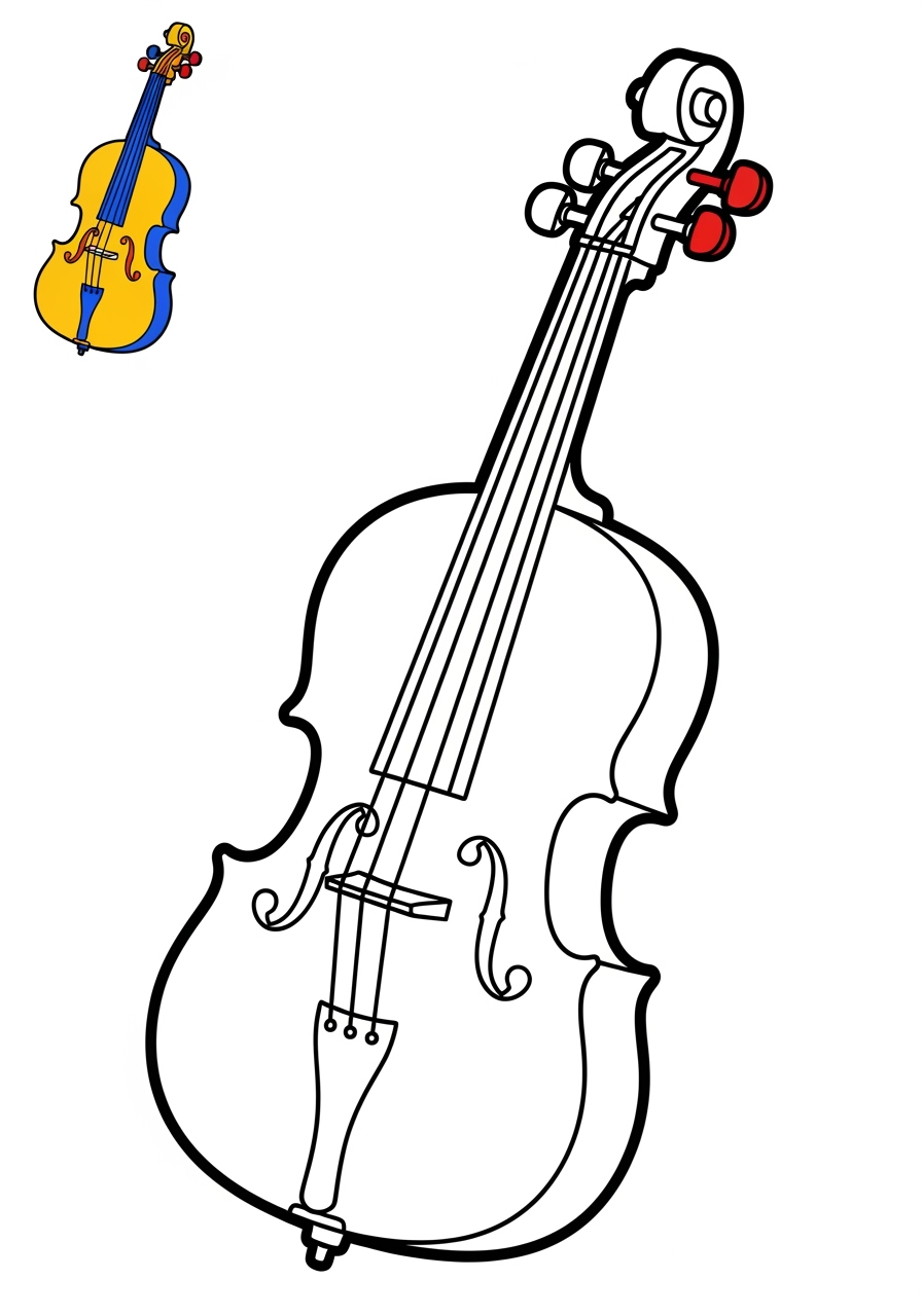 easy musical instruments Strings cello kids coloring page 0