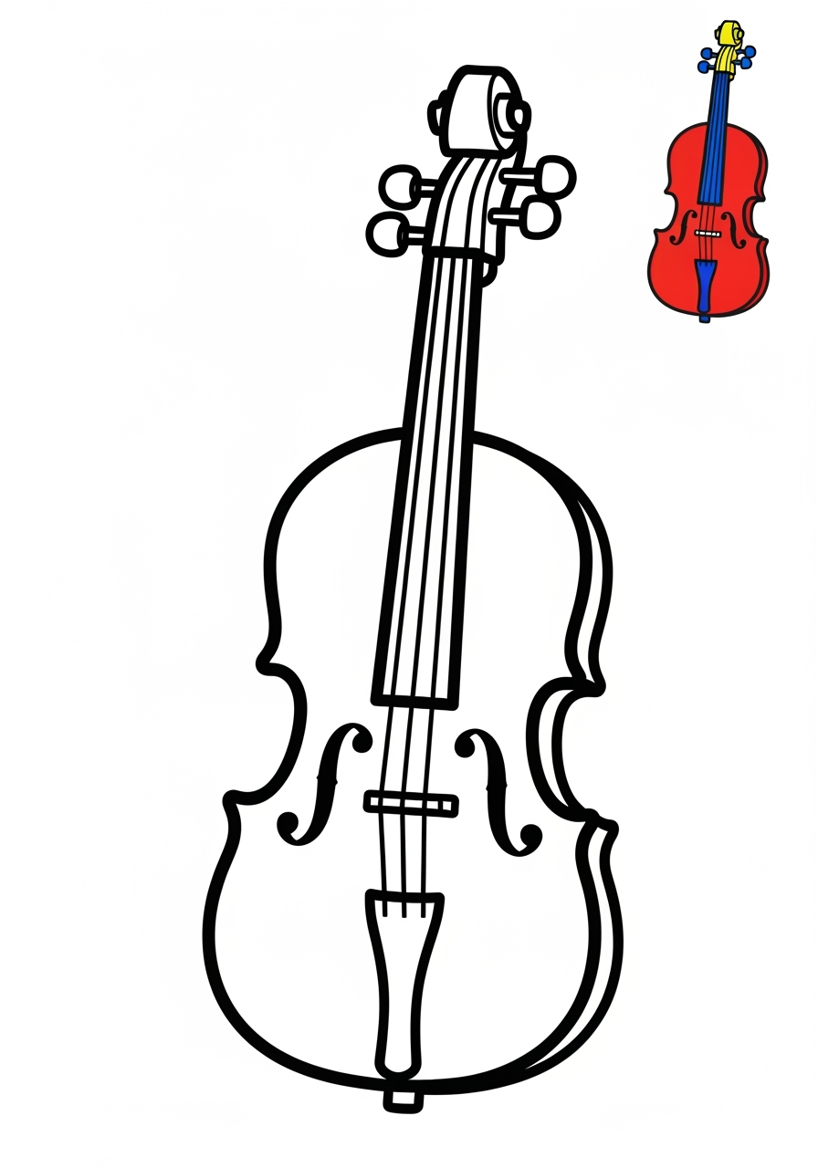 easy musical instruments Strings cello kids coloring page 1