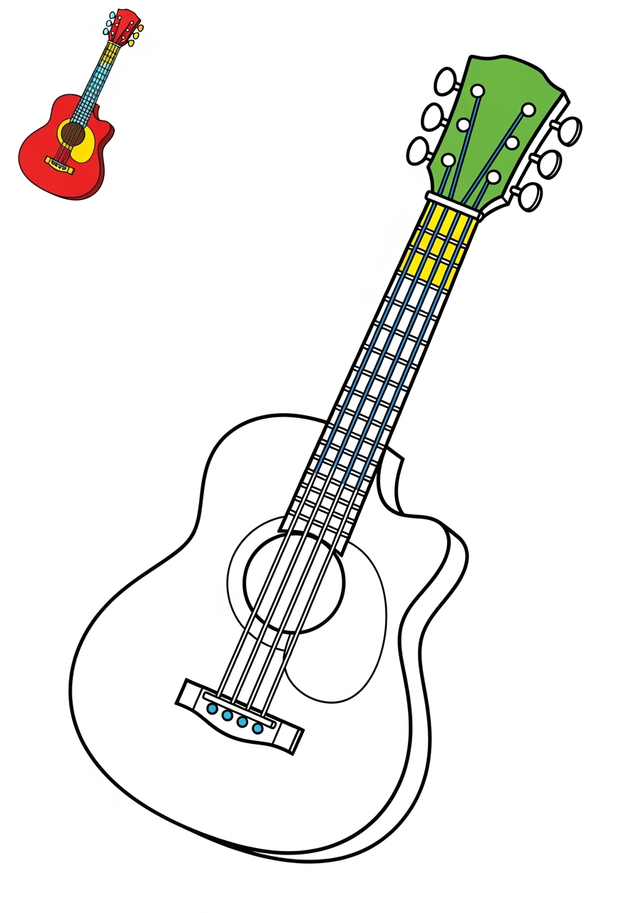 easy musical instruments Strings guitar kids coloring page 0
