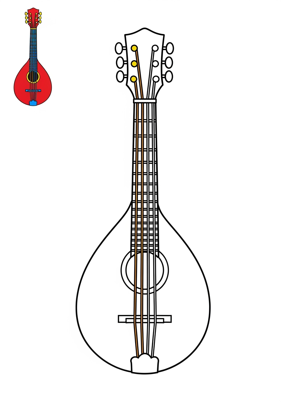 easy musical instruments Strings mandolin kids coloring page 0