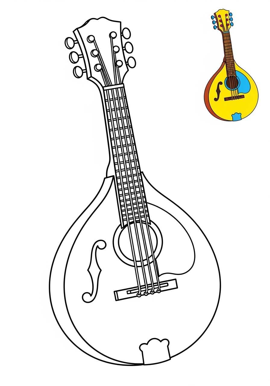 easy musical instruments Strings mandolin kids coloring page 1