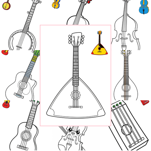 Easy Musical Instruments Strings Coloring Sheets Collections Thumbnail