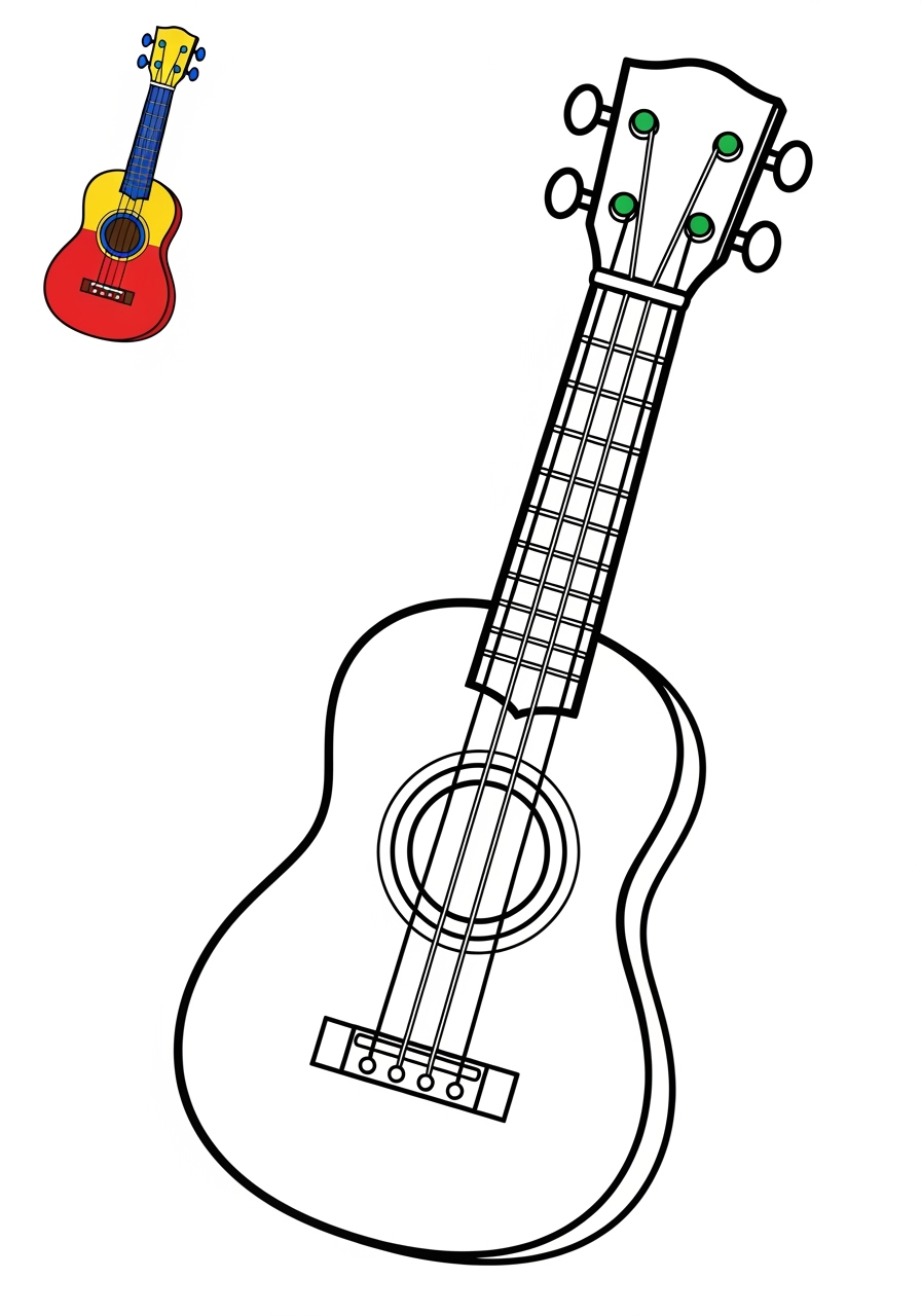 easy musical instruments Strings ukulele kids coloring page 0
